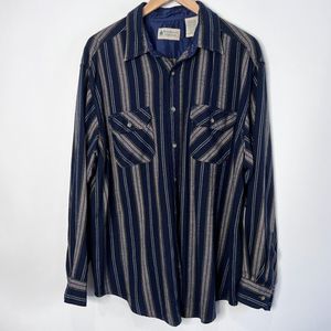 Vintage Western Button Up Northwest Territory Striped Navy Blue Men's Size XL